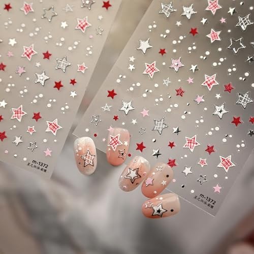 Star Nail Sticker for Nail Art 5D Self Adhesive 4th of July Black Red Star