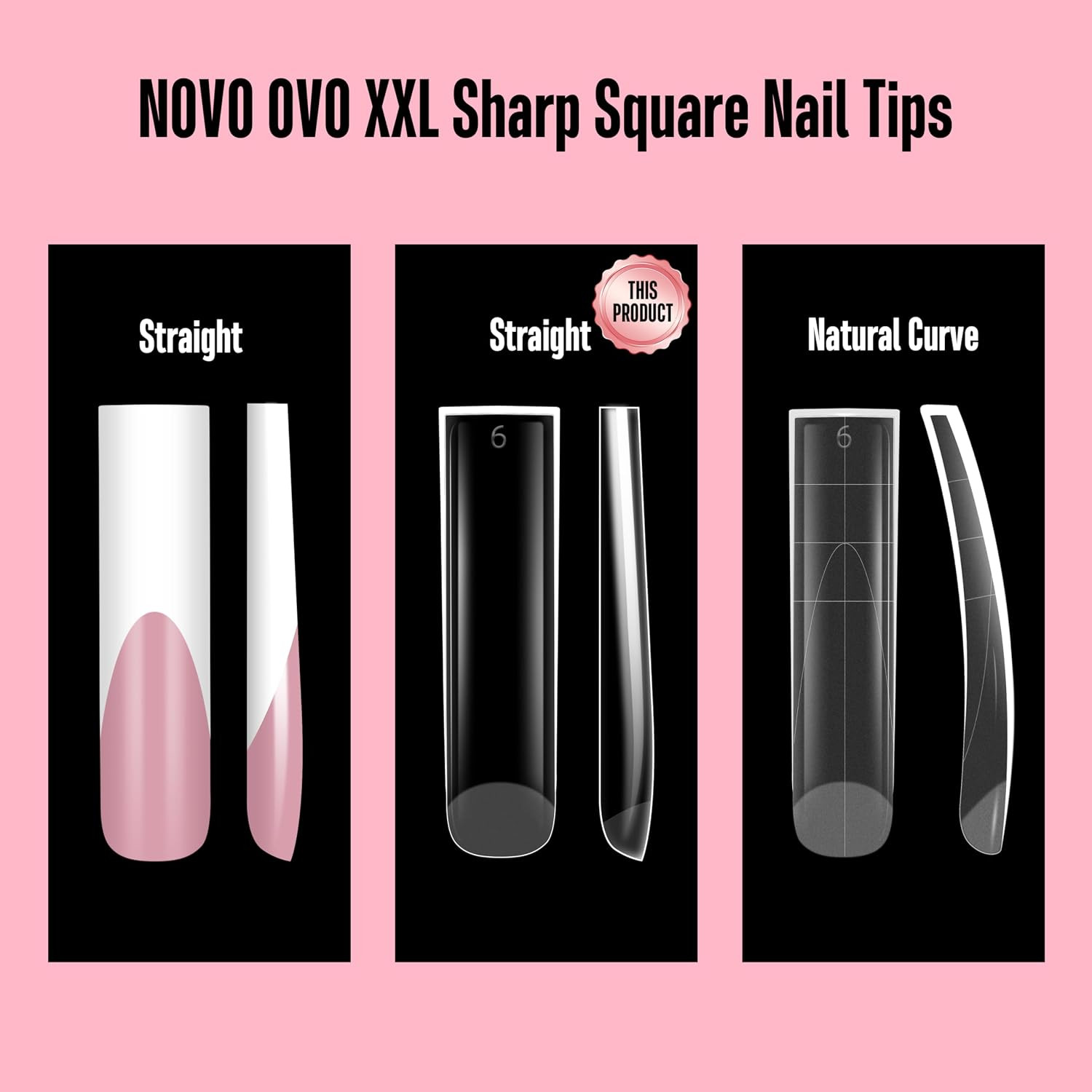 XXL Square Nail Tips Matte – 240Pcs Pre-Etched Soft Gel Press on Nails, No File