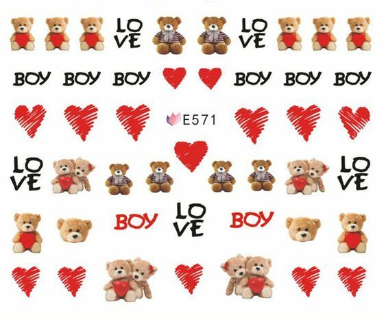 Nail Art 3D Decal Stickers Love boy bear red heart E571