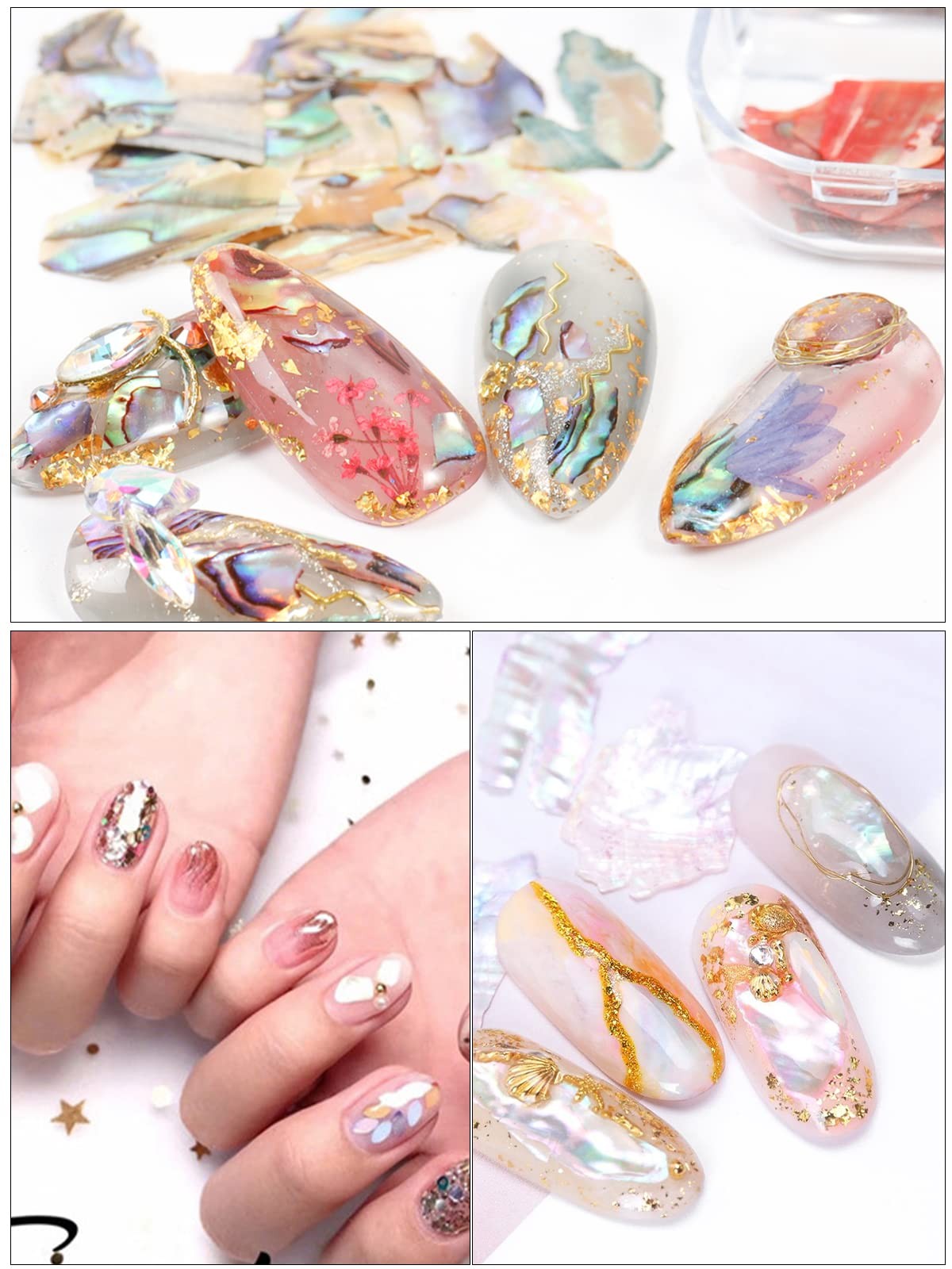 24 Grids Seashell Nail Art Nail Flakes, Irregular Abalone Seashell Slices for…