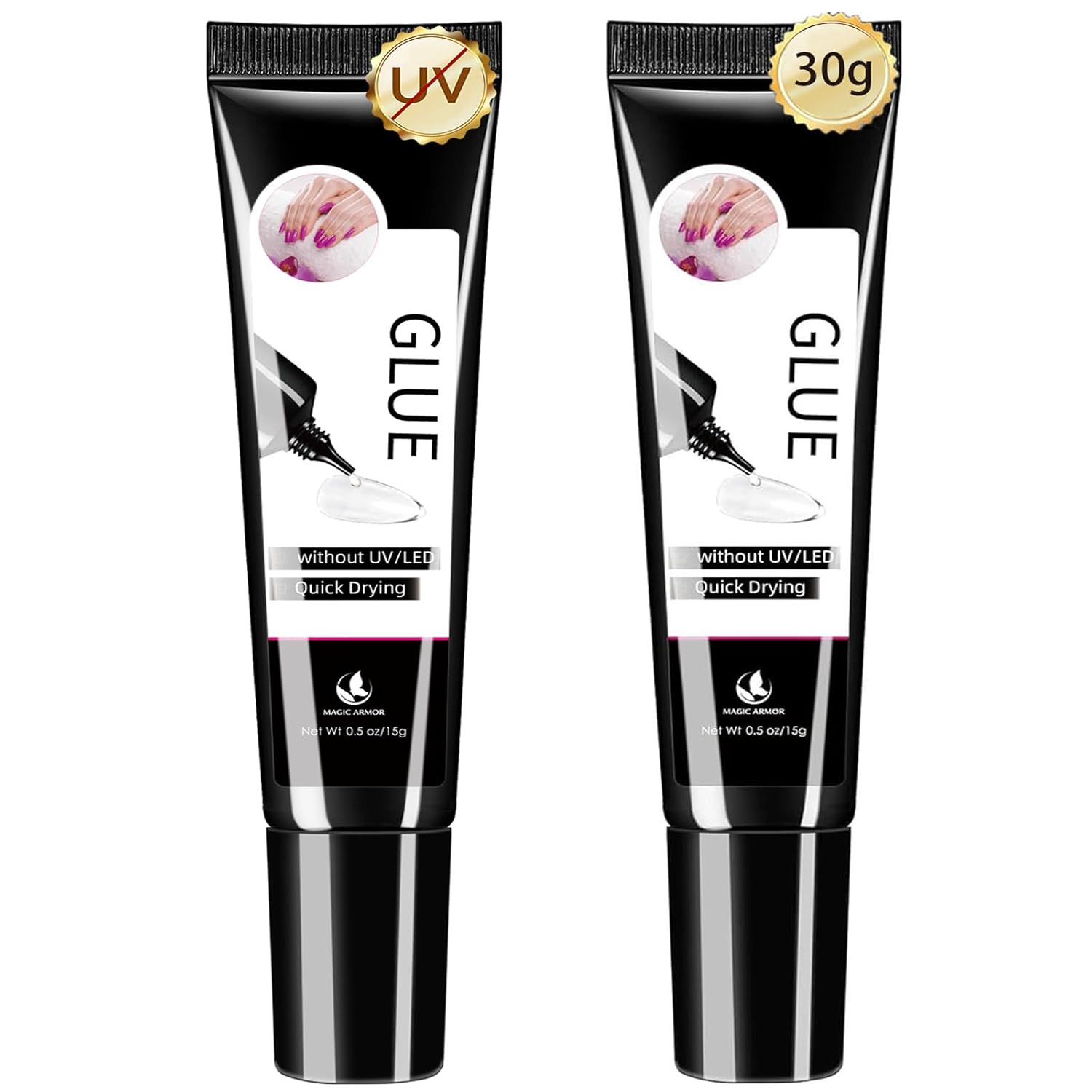 2 X 15G Semi Solid Nail Glue for Press on Nail, No Need for UV Lamp Super Strong