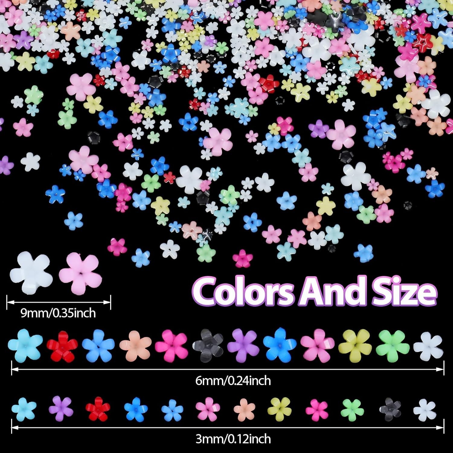 Flower Nail Charms, 3D Color Tiny Flowers Charms for Nails, Acrylic Spring