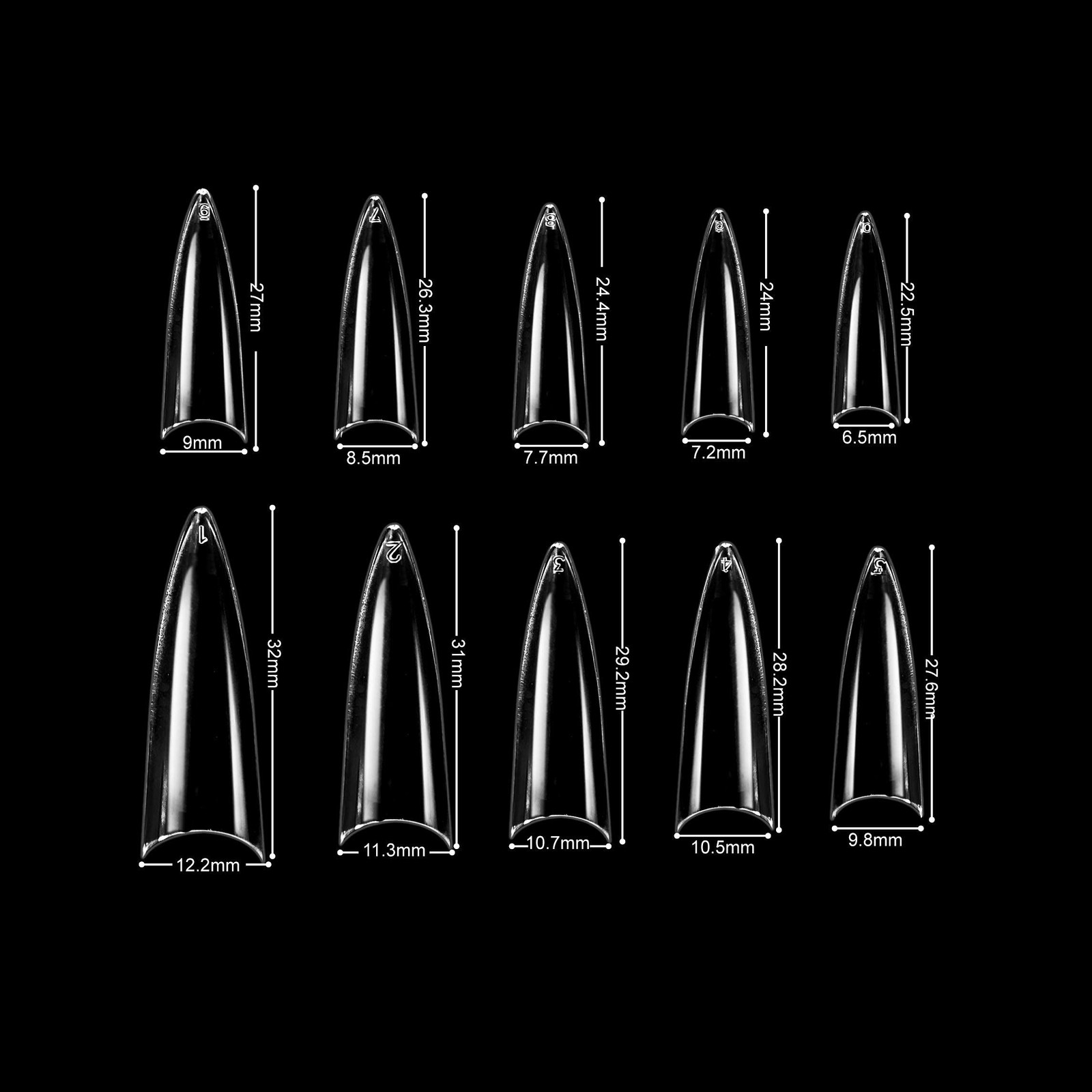 VIVACE Clear Stiletto 500 Acrylic False Fake Gel 500 Piece Assortment,