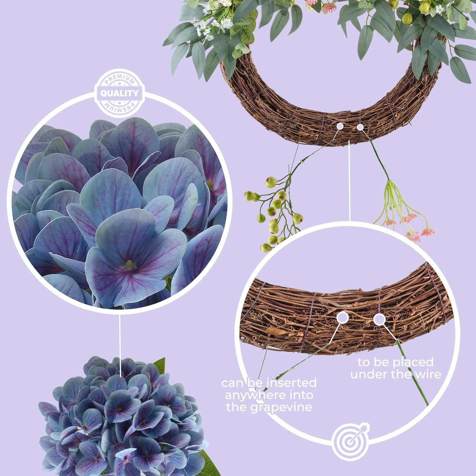 4 in1 All-Season Interchangeable Grapevine Wreath, DIY Kit with Silk Flowers,…