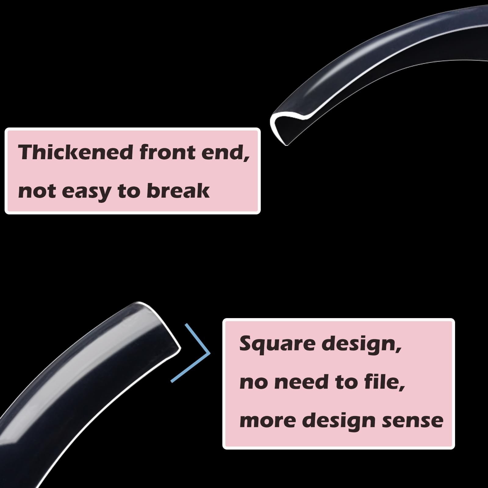 Curved Square Nail Tips Full Cover Nails XXL Clear Press on Extra Curve Acryl…
