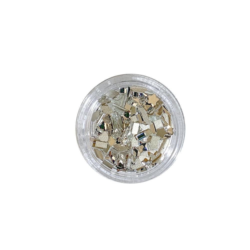 Mixed Sizes White Nail Rhinestones, Mini Flatback Glass Gems in Grid Box for DIY