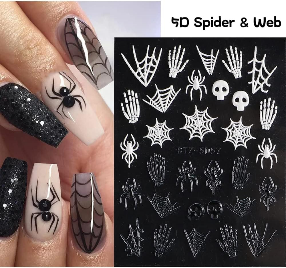Halloween Nail Art Stickers, 5D Embossed Halloween Nail Decals Skull Ghost Pumpk