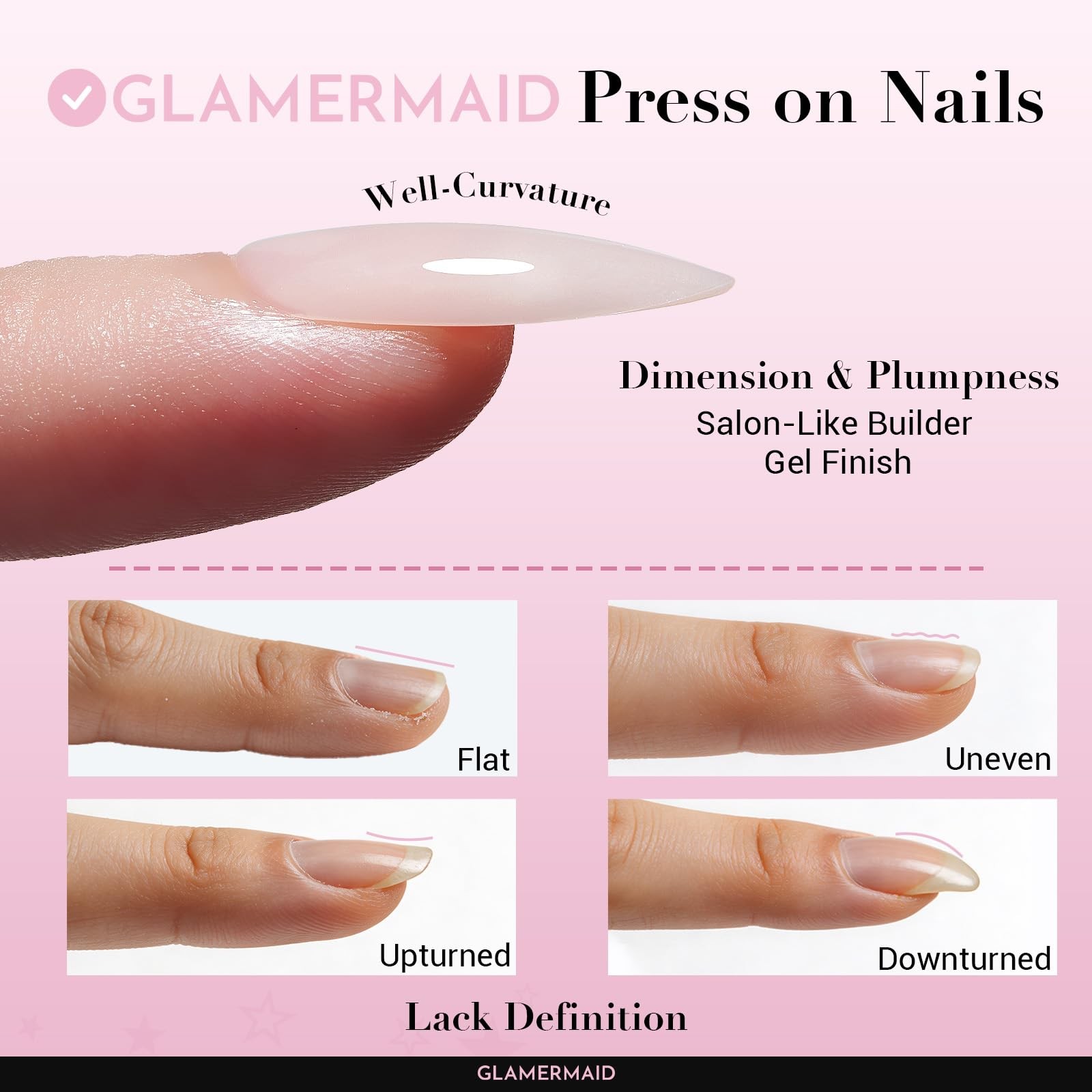 Ash pink Press on Nails Medium Almond, Neutral Jelly Glossy Fake Nails Stilet…