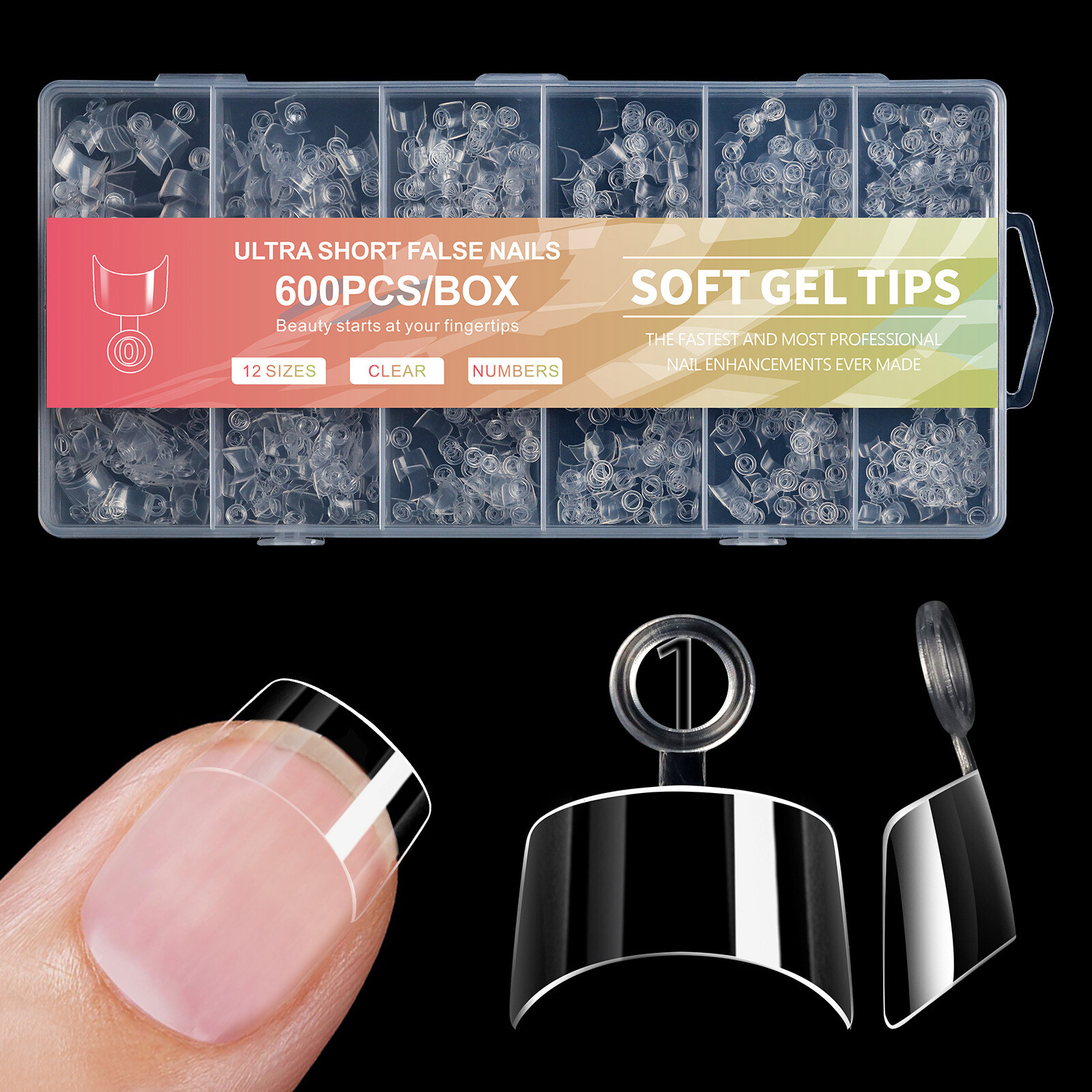 600pcs/Box False Nail Tips Short Oval/Round/Sqaure/Stiletto Finger Nails 12Sizes