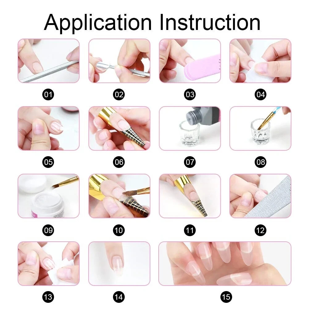 Acrylic Nail Kit Glitter Ez Flow Acrylic Powder Art Manicure Tool Tips Brush Set