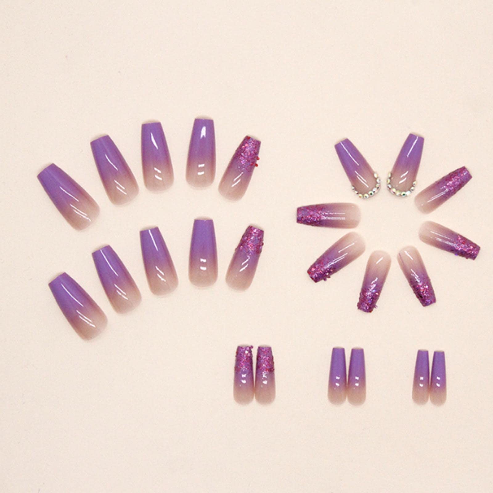 Gradient Press on Nails Long Coffin False Nails Bling Fake Nails Full Cover P…