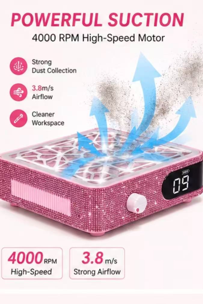 Nail Dust Collector Strong Suction 4000RPM Adjustable Nail Vacuum for Manicure S