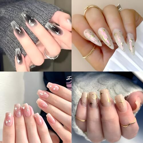 12 Sheets Star Nail Stickers for Nail Art Gold Moon Star Nail Art Style 3