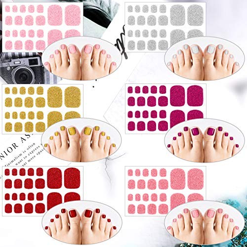 12 Sheets Glitter Toe Nail Wraps Self-Adhesive Toe Nail Polish Stickers Solid