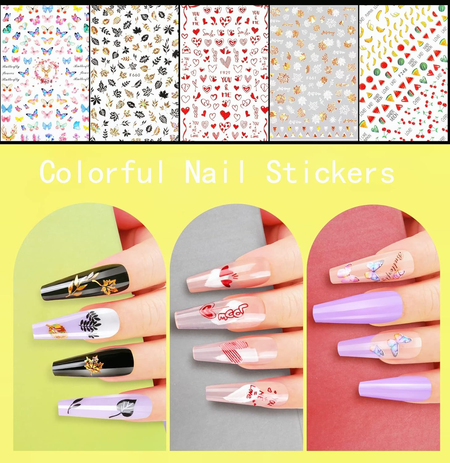 12 Hojas Para Uñas Acrilicas Gel Calcomanias y 5 lentejuelas copos En Oferta US