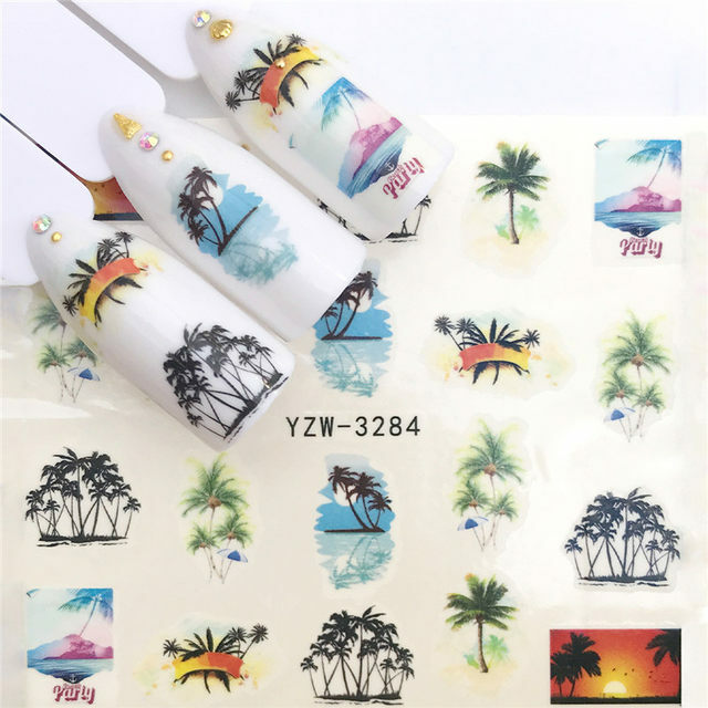 Nail Art Water Transfer Sticker Palm Tree Beach Summer Coconut Tree Decals DIY