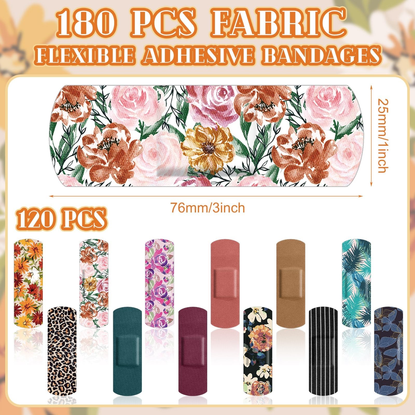 180 Pcs Flexible Fabric Adhesive Bandages Bulk Assorted Bandages Floral Breat…