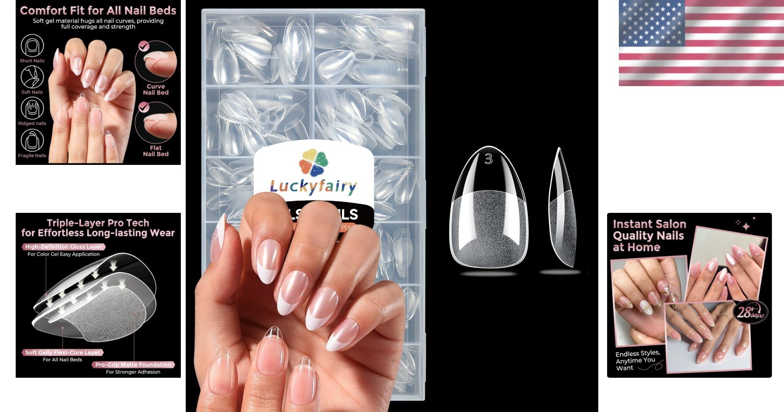 240pcs Clear Short Almond Gelly Nail Tips – Effortless DIY with 12 Size Options
