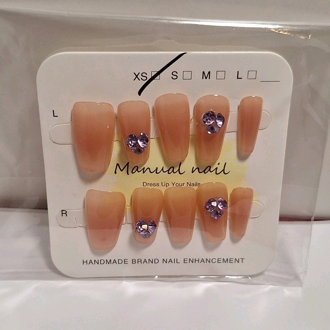 XS Press-On Nails Peach Purple 3D Square Full Cover Pre-Designed