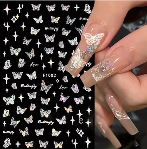 8 Sheets Aurora Butterfly Nail Art Stickers Decals 3D Hollow-Out Self Q3