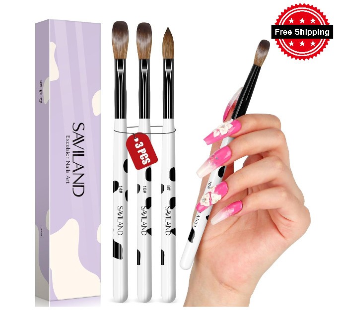 Saviland Acrylic Nail Brush Set 3PCS Sizes 8 10 14 Free Ship