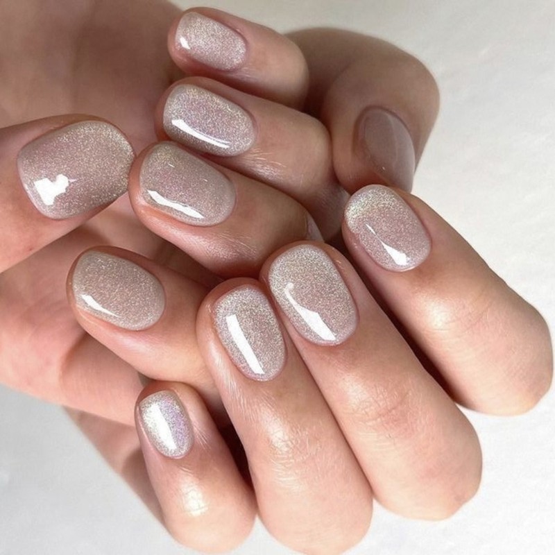 24Pcs Modern Short False Nail With Cats Eye Press on Nail For Celebrations