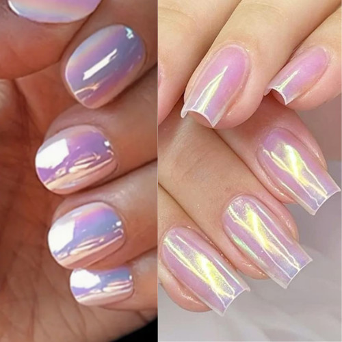 Aurora Chrome Powder Nail Glitter Mirror AB Opal Blue Iridescent Pearl Shimmer