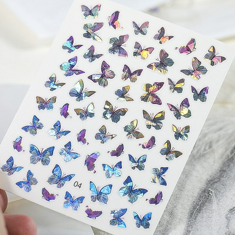 3D Butterfly Holographic Nail Art Flower Water Decoration Tattoo Transfer Decal