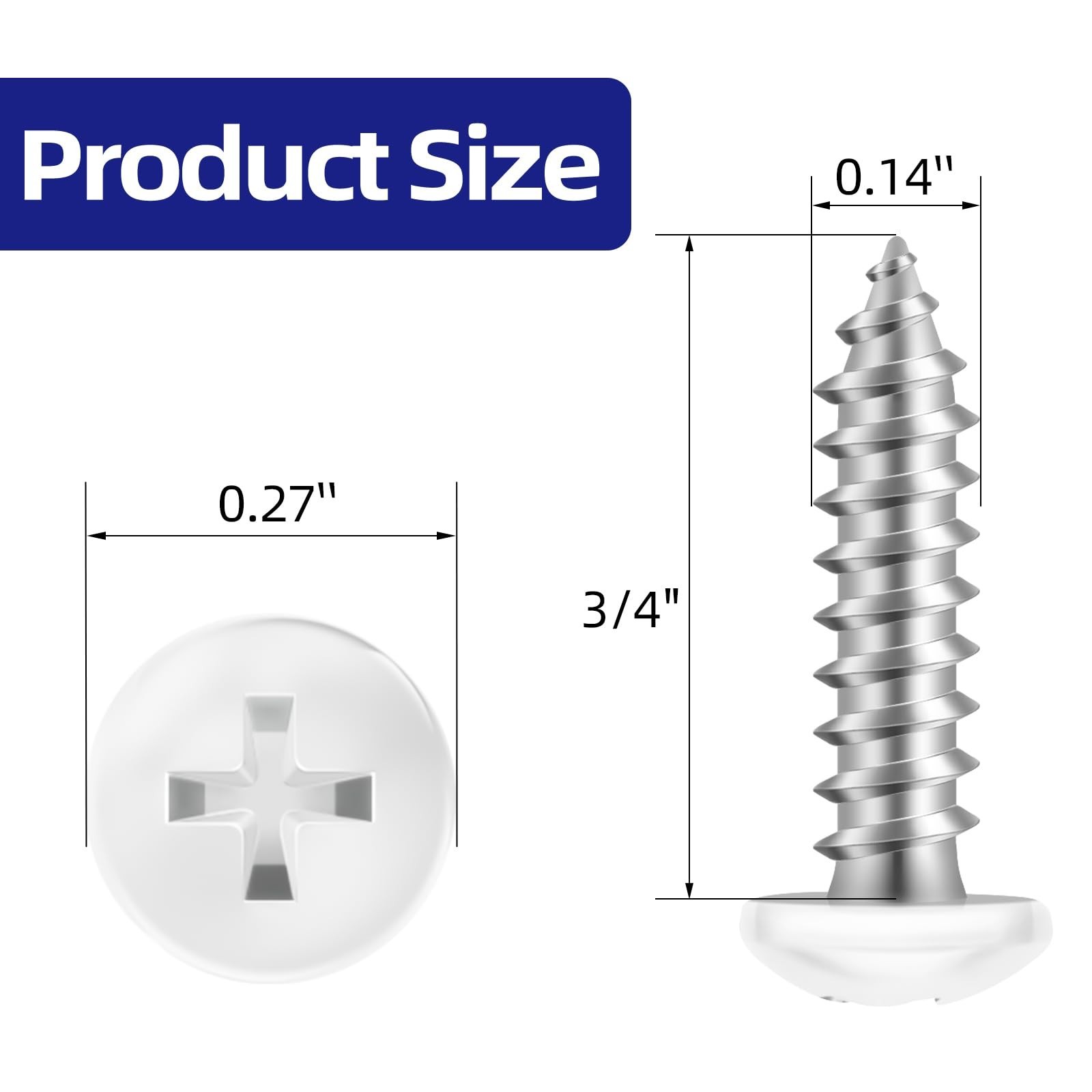 100 PCS #6 x 3/4″ Pan Head Self Tapping Screws, White Head Wood Screw, 304 St…