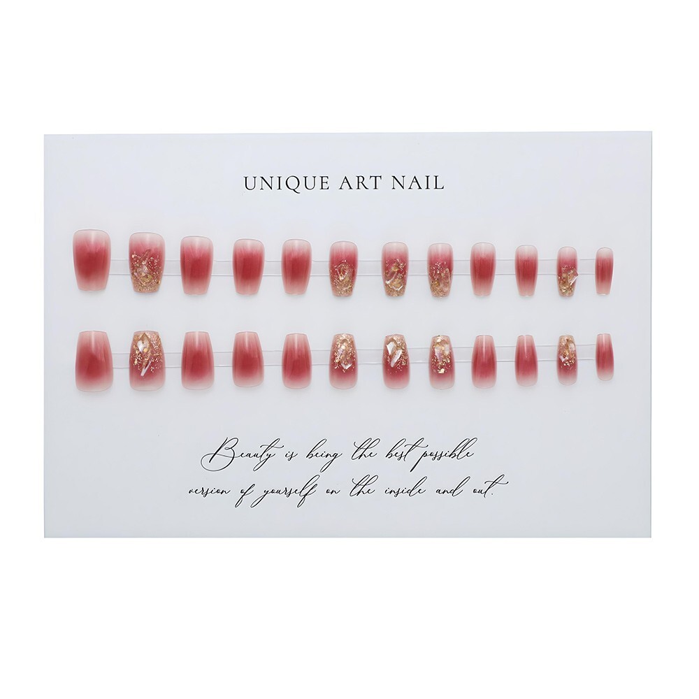 Hand-made UV Gel – Icy Blush Champagne Rhinestone – Removable Nail Patch Set