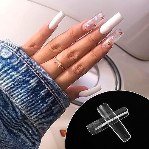 240 Pcs Square Extra Long Clear Nail Tips for Acrylic Nails, No C Curve clear