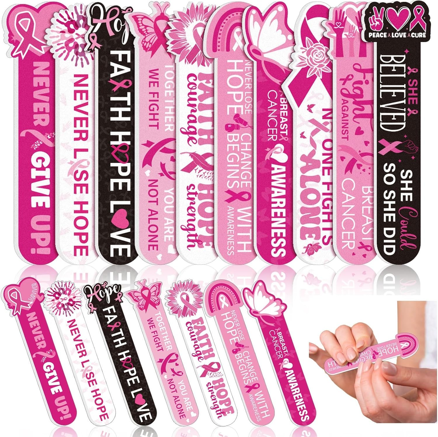 50 Pcs Breast Cancer Awareness Nail Files, Pink Ribbon Manicure Tools | Pink