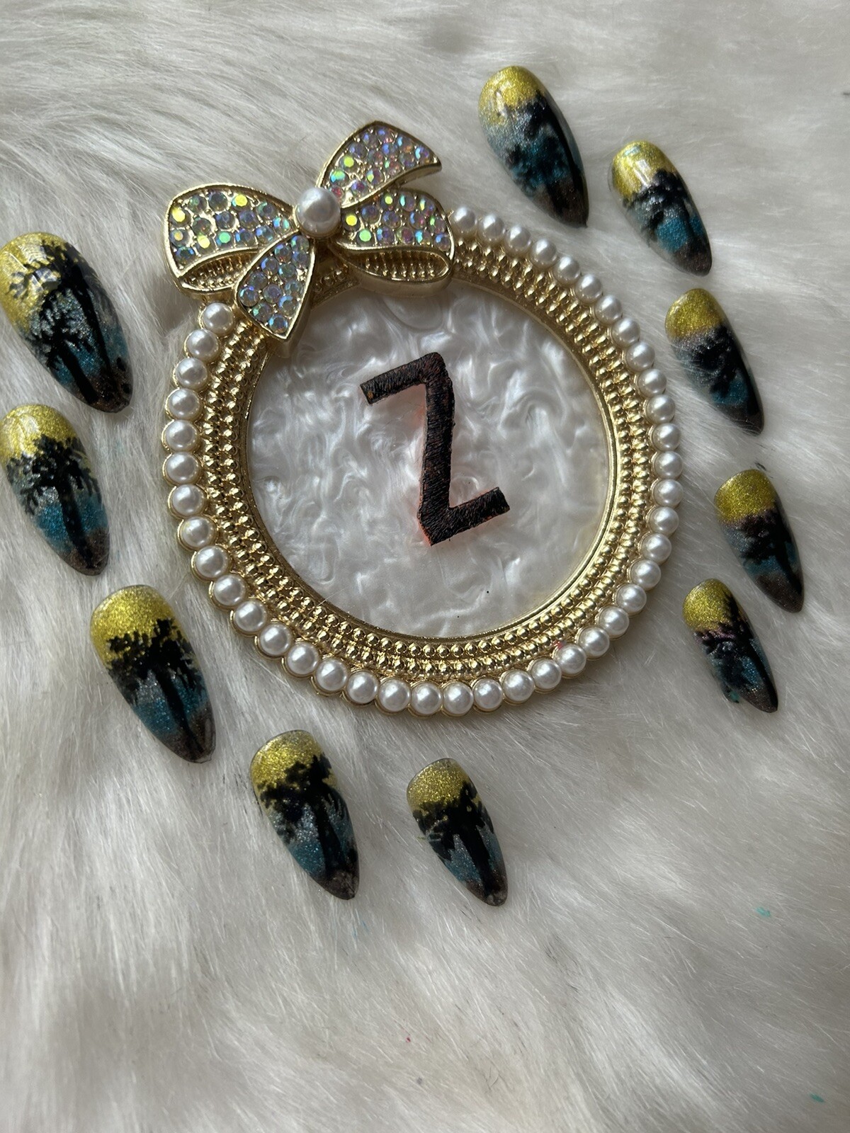 Z NAILZ!Handmade M Ballerina Metallic Shiny Palm Tree 🏝️ Press On Nails