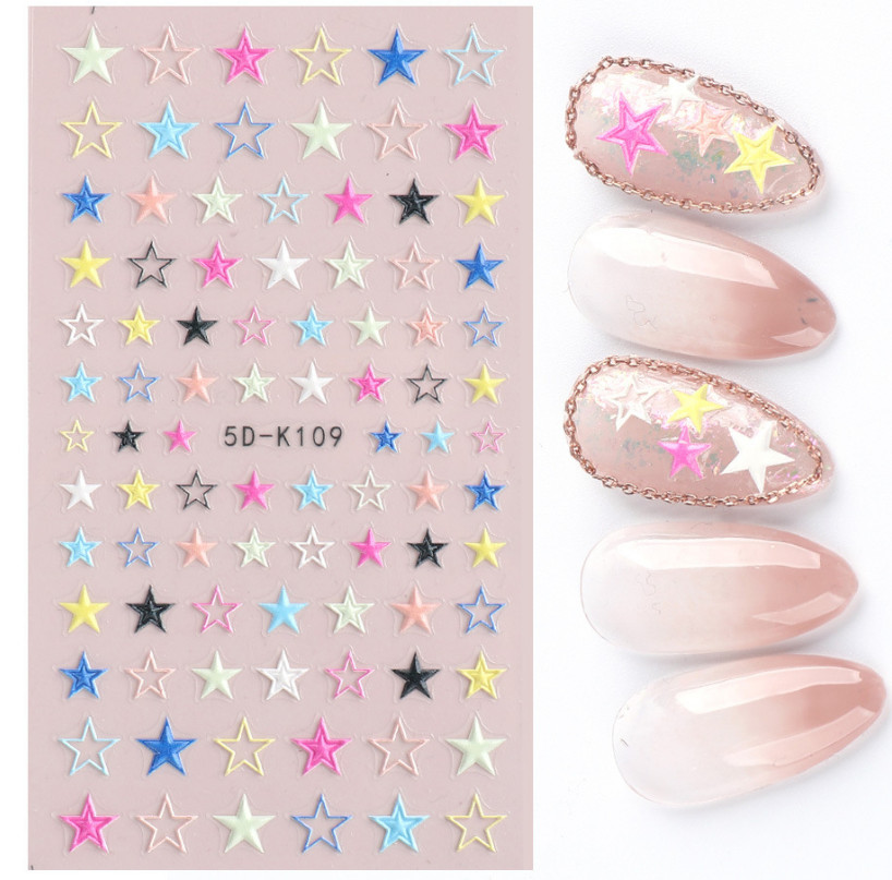 5D Embossed Nail Stickers Galaxies Star Moon Heart Engraved Adhesive DIY NS17
