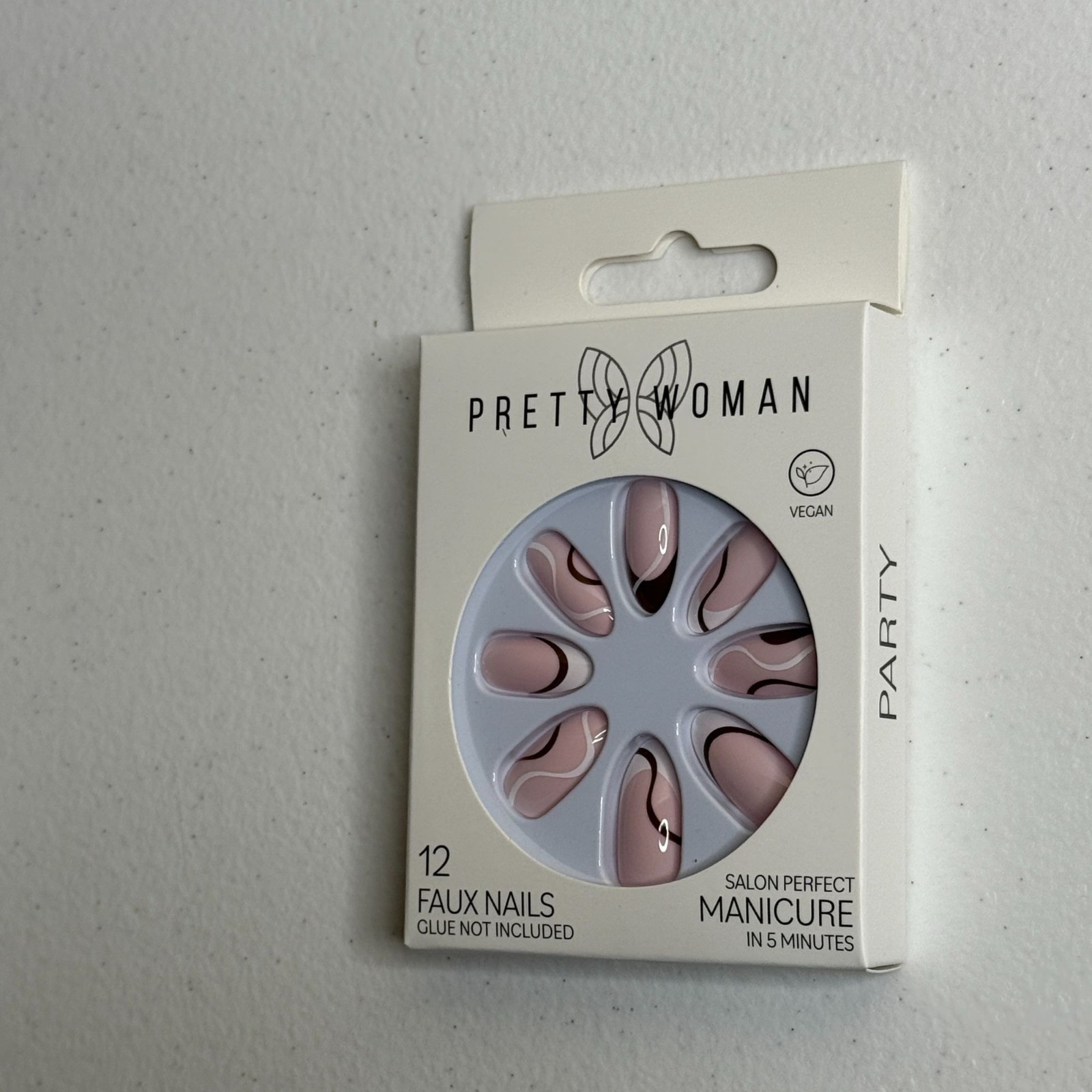 Pretty Woman Press On Nails Nude Blush Pink Swirl 12pc Vegan Manicure