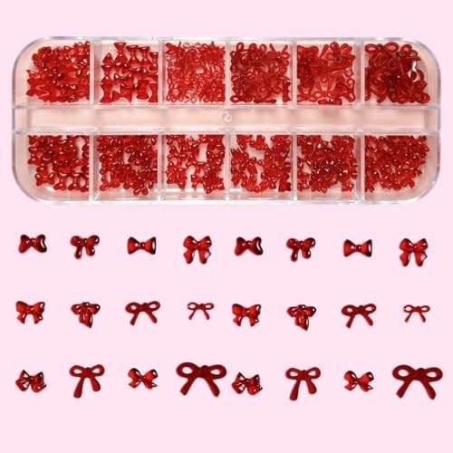 12Grid Bow Nail Charms 3D Red Bowknot Nail Art Rhinestone Design Rhinestone 02