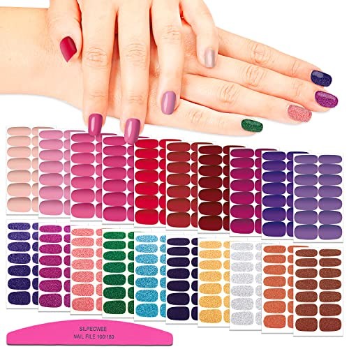 20 Sheets Nail Wraps for Women Glitter Solid Color Self Adhesive Solid&glitter