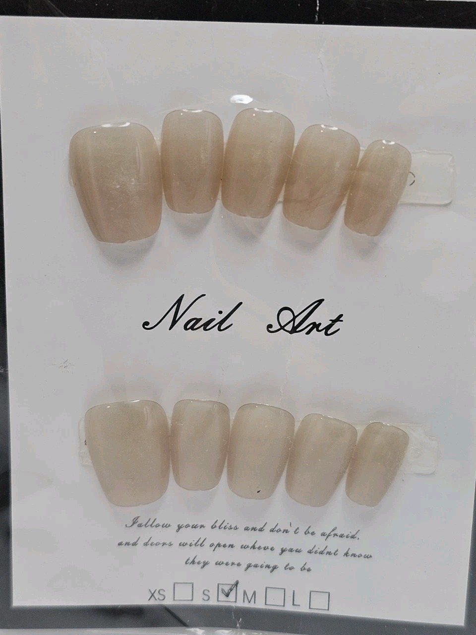 Press On Nails Nude Beige Shimmer Glossy Natural Medium Length Set