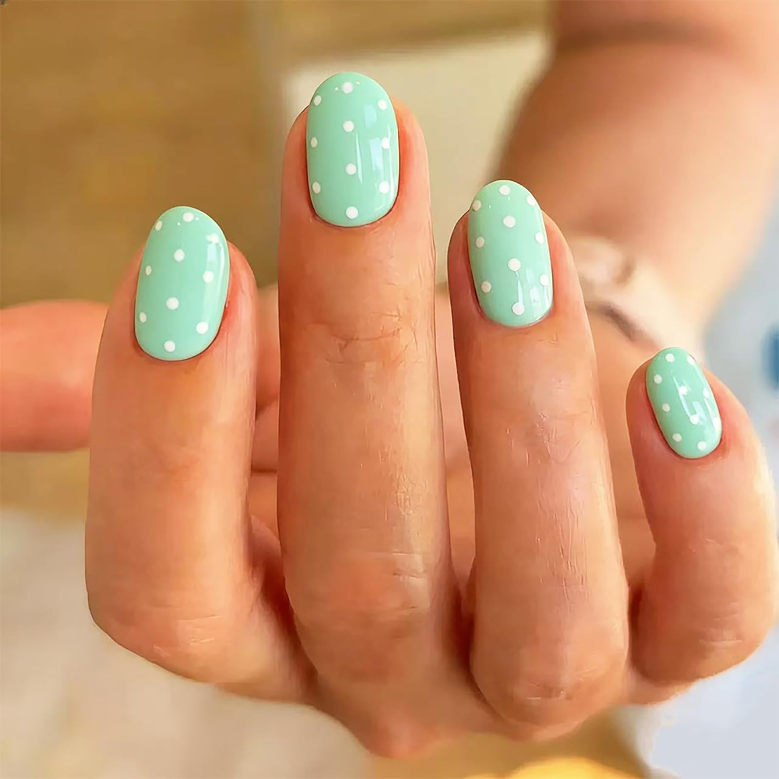 24Pcs Mint Green Press on Nails,Short Oval Fake Nails Cute Acrylic Nails Pres…