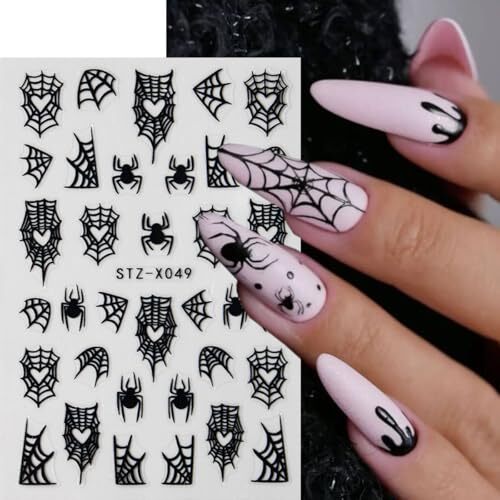 8 Sheets Spider Nail Art Stickers, Halloween Nail Decals 3D Halloween Style