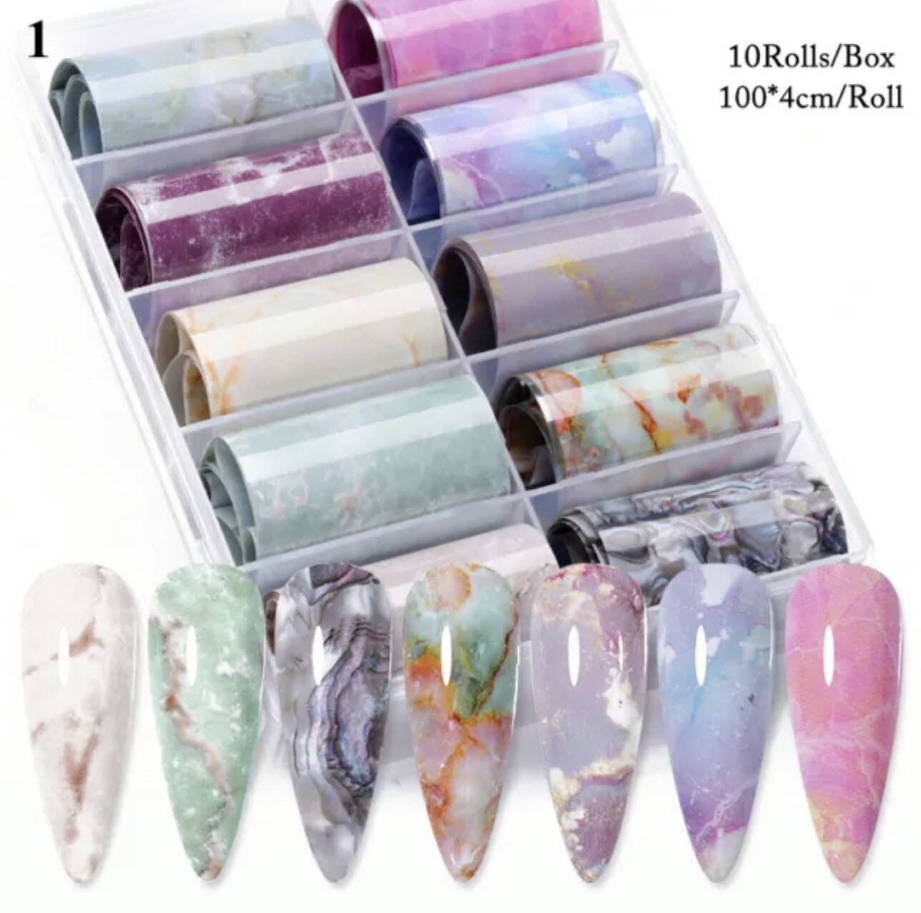 Marble Nail Art Transfer Foils 10 Rolls Slider Wraps Manicure Decal Nail Sticker