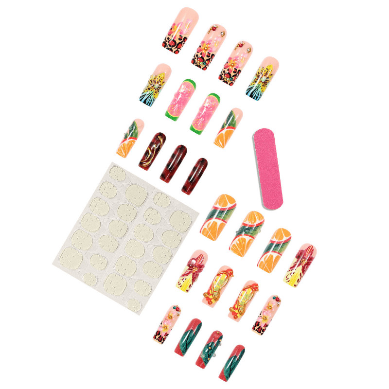 48pcs Colorful 3D Flower Press‑On Nails, Ins‑Style European American Nail Art