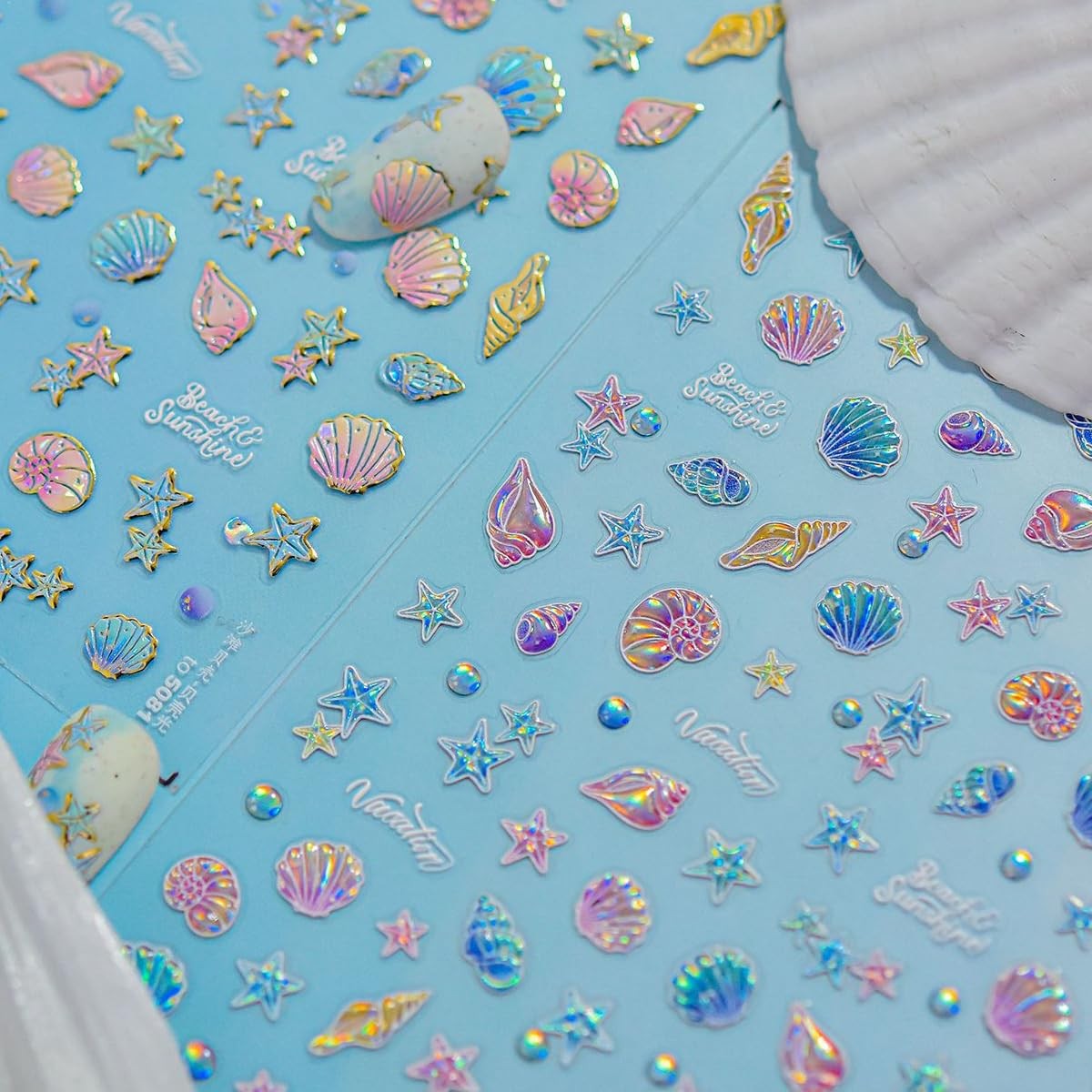 1 Sheet Marine Life Nail Stickers Shell Light Nail Design Stickers 5D Embosse…