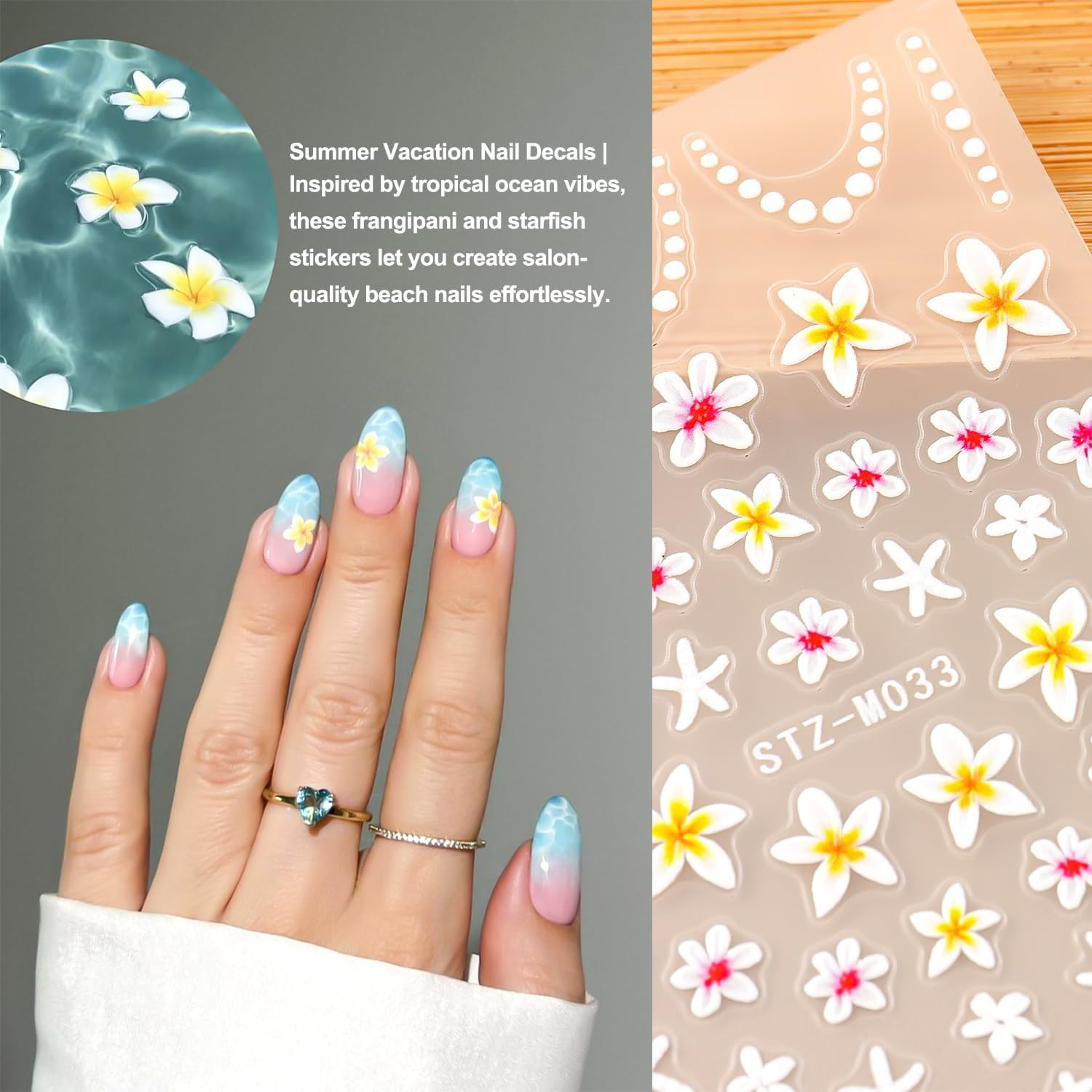 Flower Nail Art Stickers Decals 3PCS 3D Self-Adhesive Floral Nail Stickers | Fra