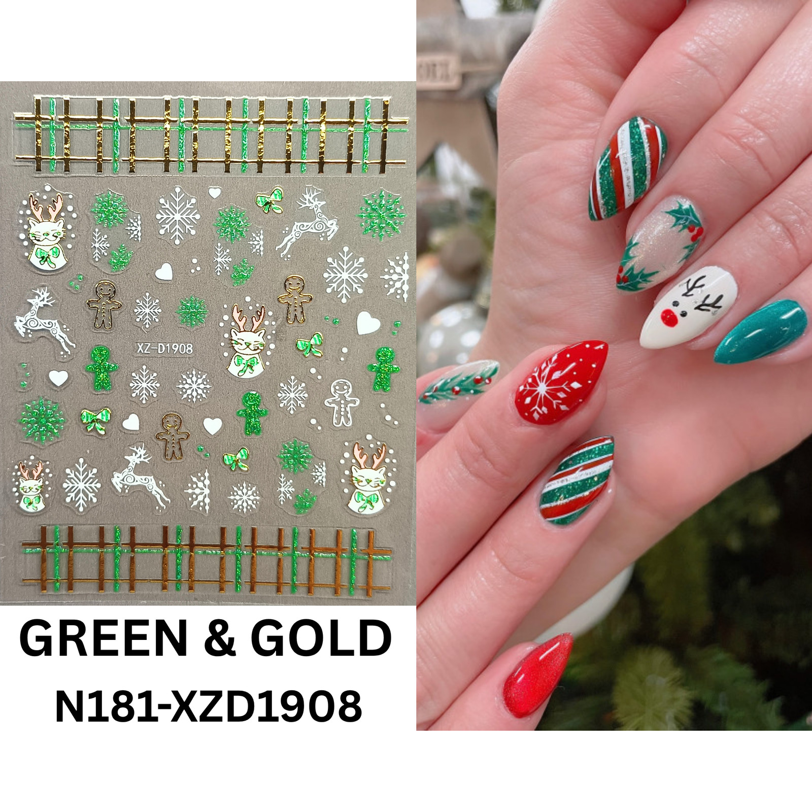 12pcs 3D Christmas Nail Decals – Santa, Snowman & Holiday Candy Design