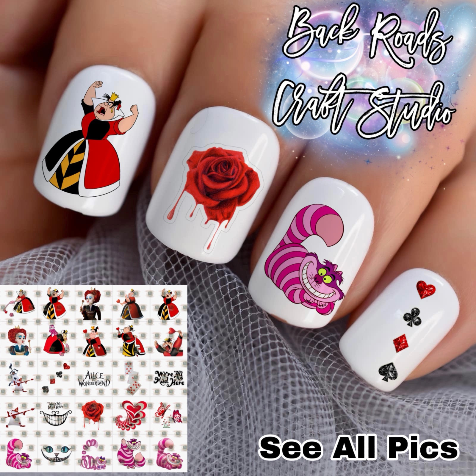 Queen Alice In Wonderland Waterslide Nail Decals Set Of 50 Instructions & Bonus