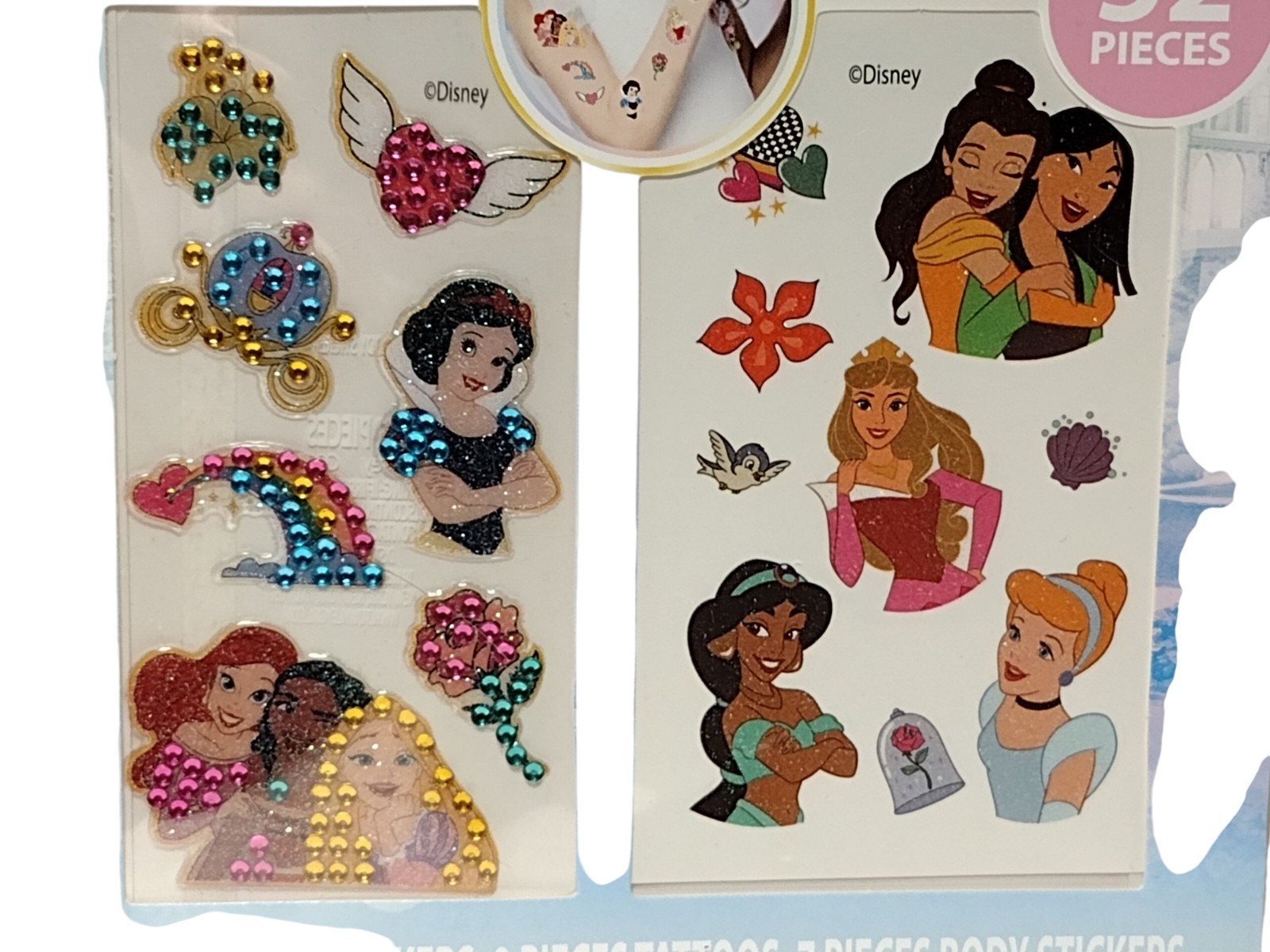 3 Disney Princess Kids Cartoon NAIL BODY STICKER ART SET Temporary Tattoos Decal