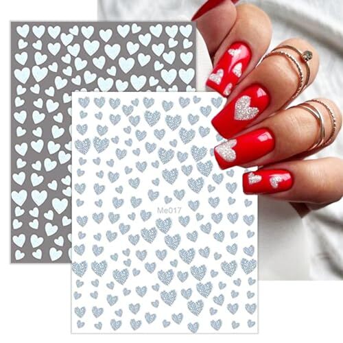 10 Sheets Heart Nail Stickers Decals Shiny Love Nail Decals Colorful heart-3