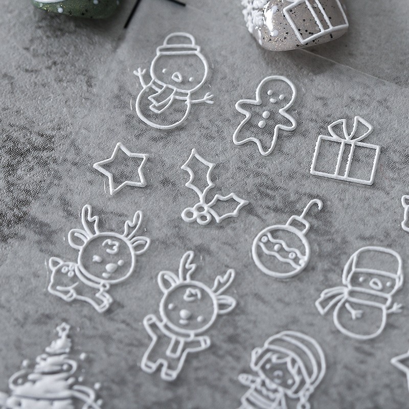 Christmas Line Art Nail Stickers – Cute Holiday Designs (373)