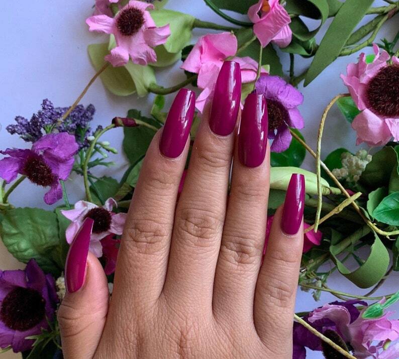 Magenta Neon Plum Press On Nails | Coffin Stiletto Nails Purple Berry Fake Nails